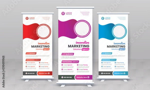 Obraz Marketing agency business roll up banner design retractable corporate x standee singage pull up banner vector template or modern business rack card and di flyer template
