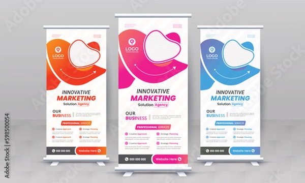 Obraz Marketing agency business roll up banner design retractable corporate x standee singage pull up banner vector template or modern business rack card and di flyer template