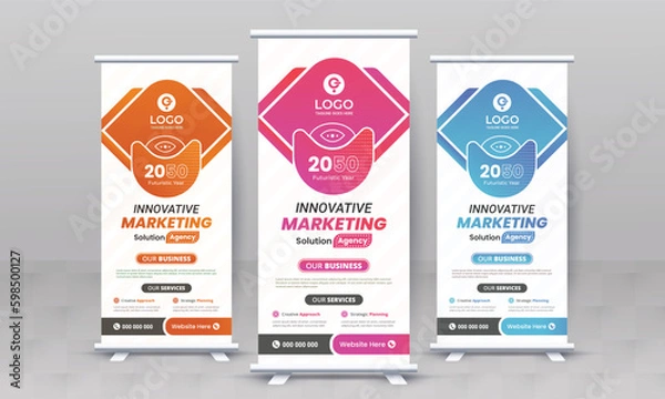Obraz Marketing agency business roll up banner design retractable corporate x standee singage pull up banner vector template or modern business rack card and di flyer template