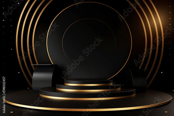 Obraz Abstract gold and black circle podium background