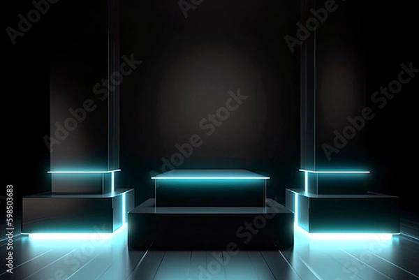 Obraz Futuristic dark podium with light and reflection background