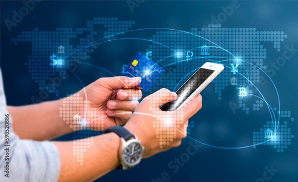 Obraz Businessmen connect with trade, banking and finance all over the world through online systems.