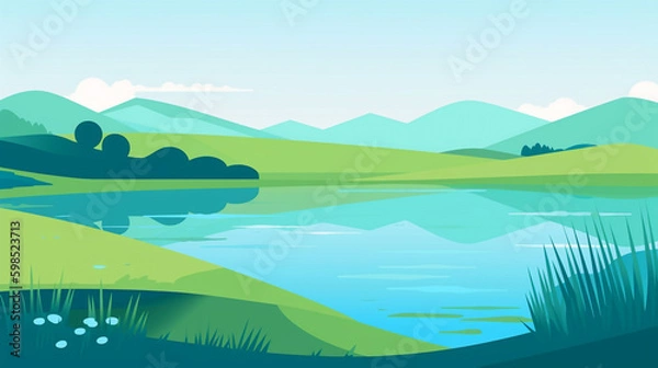 Fototapeta Tranquil Vector Landscape of Serene Nature and Rolling Hills - Generative AI