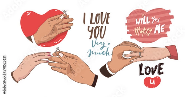 Fototapeta Graceful women's hand with a beautiful ring with a big shining diamond. A marriage proposal  Generative AI