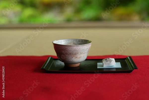 Obraz 抹茶と和菓子、お寺と日本庭園