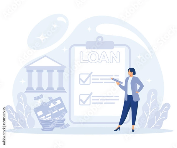 Fototapeta Bank service concept,  loan disbursement,  student loan, financial hardship, flat vector modern illustration