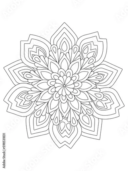 Obraz Coloring book page for adult and kids. Cute doodle composition with abstract flowers and leaves