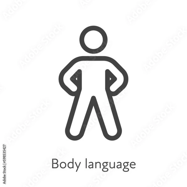 Obraz Outline style ui icons soft skill for business collection. Vector black linear illustration. Body language. Man in strong confident pose symbol isolated. Design for corporate training