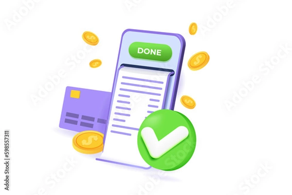 Obraz Payment approved concept. 3d realistic vector illustration.