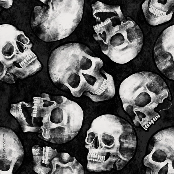 Obraz Grunge Skulls Seamless Pattern. Trash Polka Tattoo Pattern