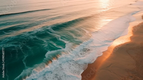 Obraz Aerial view of a wild beach at sunset Generative AI