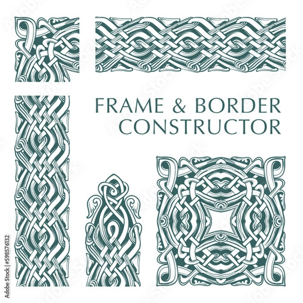Obraz Georgian traditional decorative ornament construction kit. Church facades Architectural flourishes. Sketch style drawing isolated on white background. EPS 10 vector illustration. Generative AI