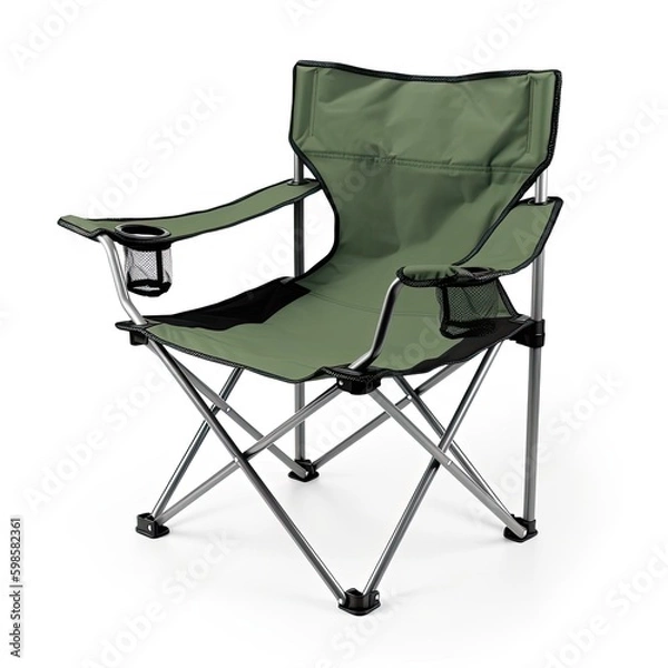 Fototapeta  Portable folding camping chair isolated on a white background, generative ai