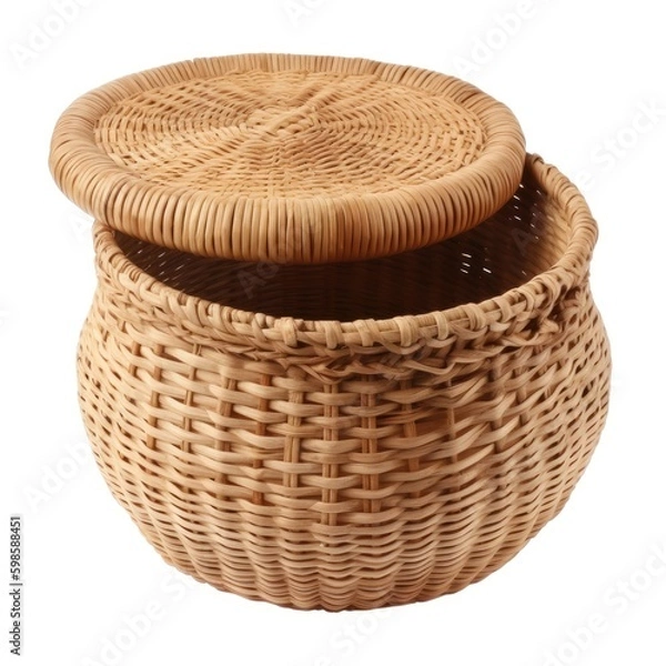 Fototapeta  Woven storage basket with a removable lid isolated on a white background, generative ai