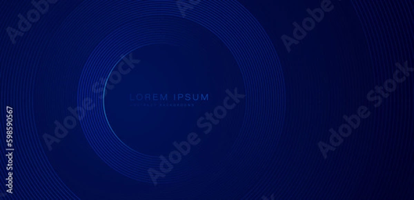Fototapeta Dark blue abstract background with circles lines. Modern gradient geometric line stripes graphic design. Futuristic technology concept. Suit for poster, cover, banner, brochure, website, flyer
