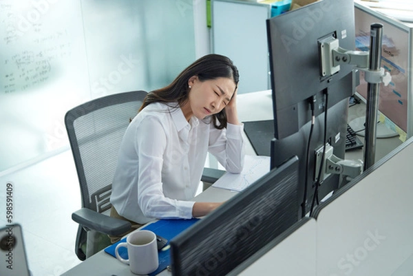 Obraz 업무중 두통을 느끼는 여성 직장인 