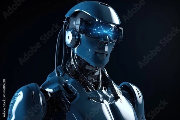 Fototapeta Technological robot, artificial intelligence concept, black background. Generative AI