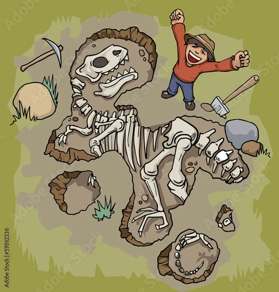 Fototapeta Man discovering a dinosaur fossil