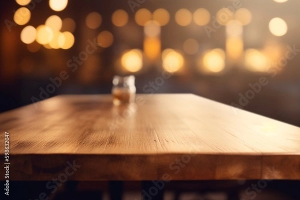 Fototapeta Empty Wooden Table Top with Blurred Interior Background: Natural Wood Created with Generative AI