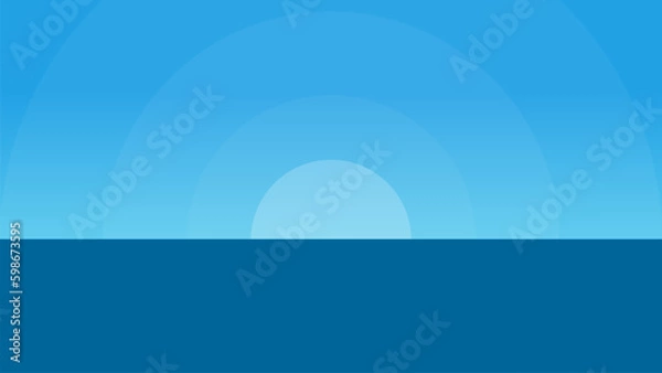 Obraz Abstract Background Sun Sunrise On Blue Background. Sky and Land Space. Shine Circle Wavy Vector Monotone BG. Comic Cartoon Backdrop Vector Design For Motion Graphic.