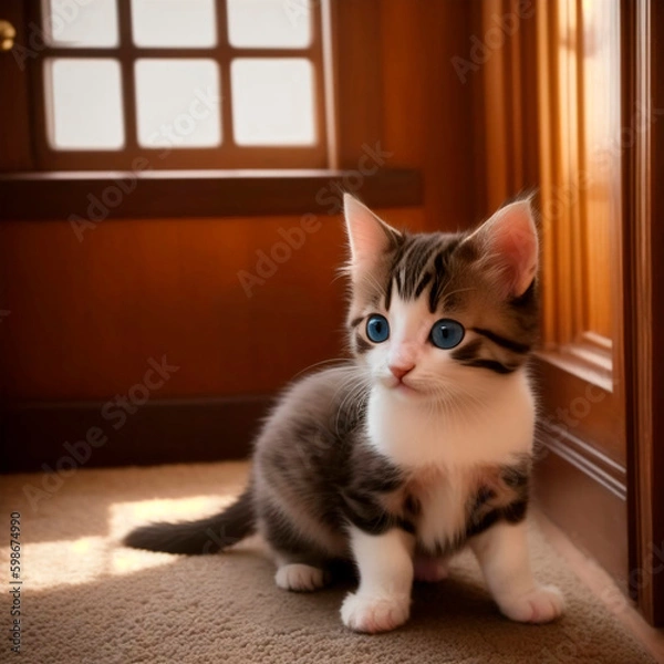 Obraz Cute kitten on the carpet.  Generative AI