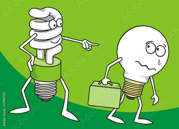 Fototapeta Ιncandescent light bulb persecuted by a fluorescent one