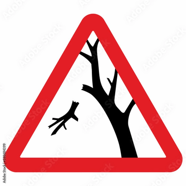 Fototapeta Attention, danger of falling branches, trees, red triangle sign, vector