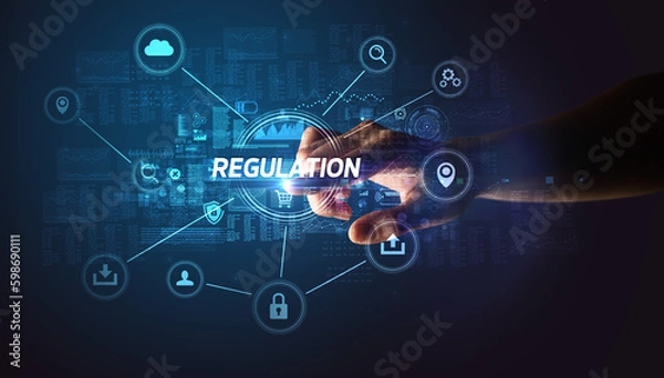 Fototapeta Hand touching cybersecurity button concept