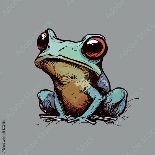 Fototapeta Colored vector  inked style frog wall art
