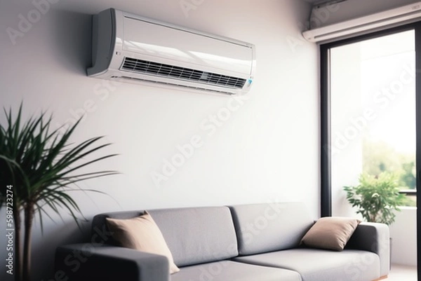 Fototapeta Mockup air conditioning in the wall, generative ai. Air split, air conditioner individual, mockup.