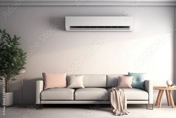 Fototapeta Mockup air conditioning in the wall, generative ai. Air split, air conditioner individual, mockup.