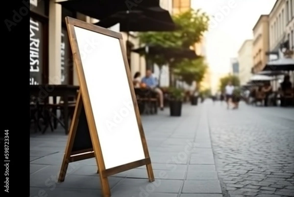 Fototapeta Blank restaurant shop sign or menu boards. Generative ai. Paris, Buenos Aires streets. Generative ai