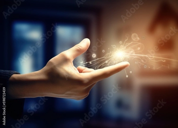 Fototapeta The magic hand, touching concept. Generative ai. Hand touching on holographic. 