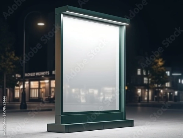 Fototapeta Billboard street mockup. Blank street advertising stand modern. Green, red, bus stop, Paris, New York, São Paulo, generative ai. Advertsign, marketing, billboard. 