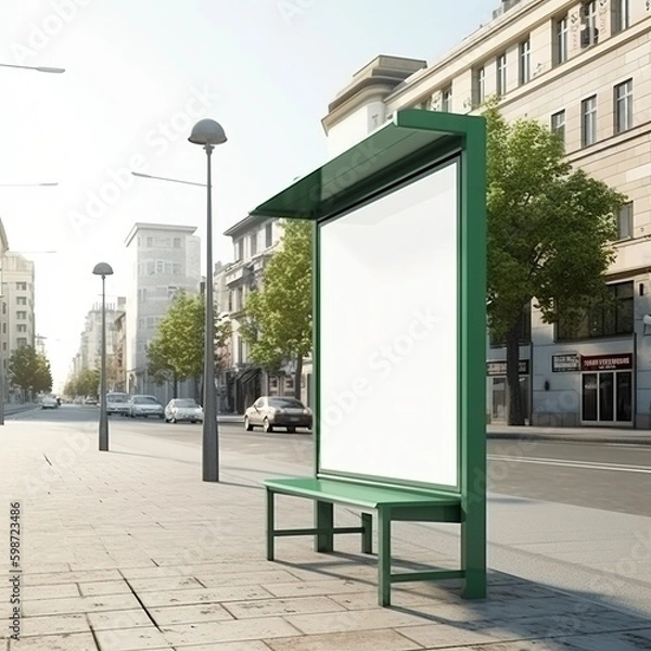 Fototapeta Billboard street mockup. Blank street advertising stand modern. Green, red, bus stop, Paris, New York, São Paulo, generative ai. Advertsign, marketing, billboard. 