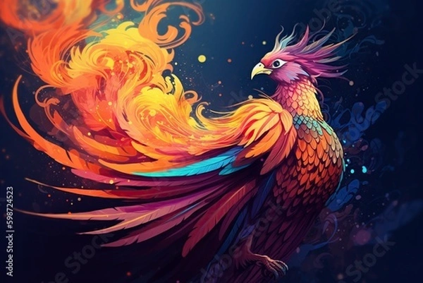 Fototapeta illustration, cute and proud phoenix bird, ai generative
