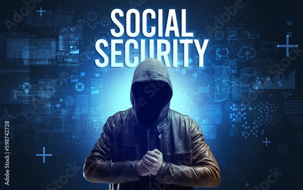 Fototapeta Faceless man with online security concept