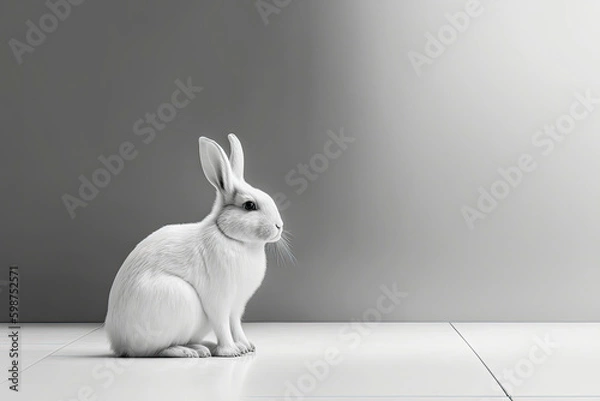 Fototapeta rabbit on minimalist white background, generative ai