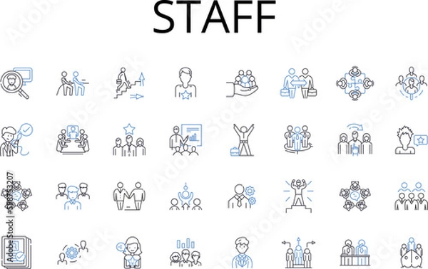 Fototapeta Staff line icons collection. Personnel, Employees, Workers, Team members, Crew members, Colleagues, Associates vector and linear illustration. Members,Teammates,Helpers outline signs set Generative AI