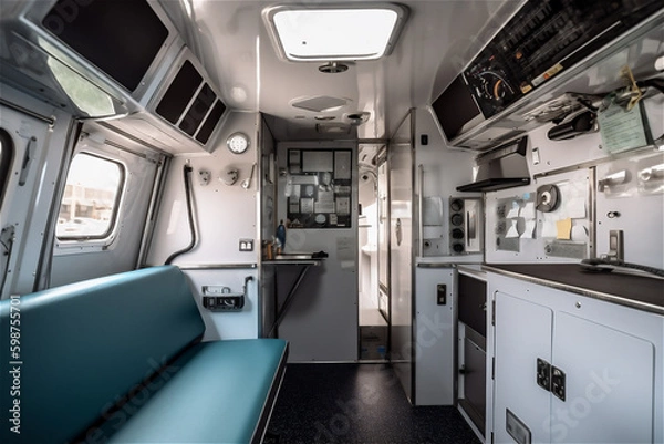 Fototapeta Inside of an ambulance. AI generated content