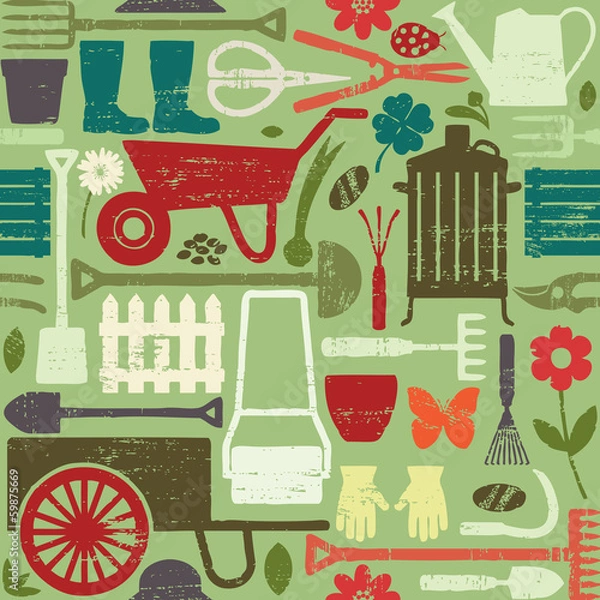 Obraz Retro gardening related seamless pattern background