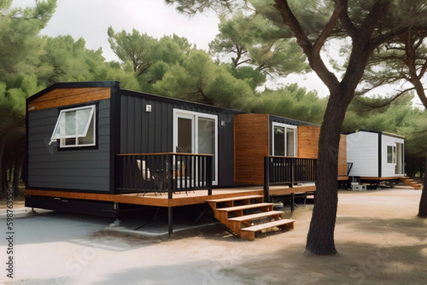 Obraz Vacation mobile houses on a campsite with trees around. High quality photo	
