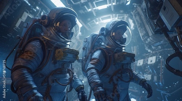 Fototapeta astronaut mythical creatures, digital art illustration, Generative AI