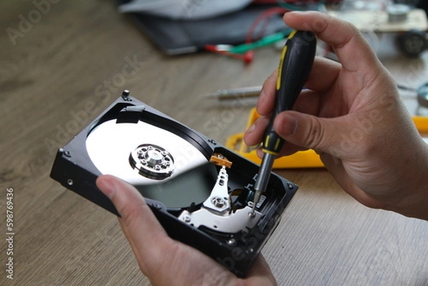 Obraz Opened hard drive repair, isolated
