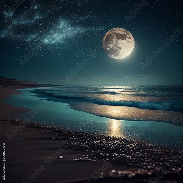 Fototapeta Moon Over the Sea Generative AI
