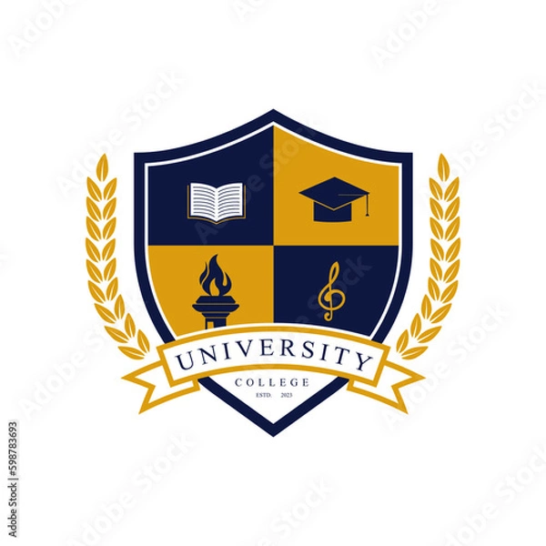 Fototapeta University college school badge logo design vector image. Education badge logo design. University high school emblem