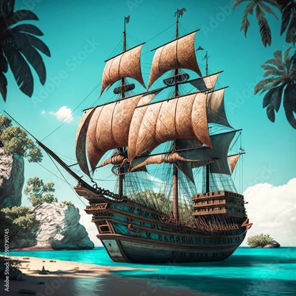 Fototapeta ship in the sea - Generated by Artificial Intelligence