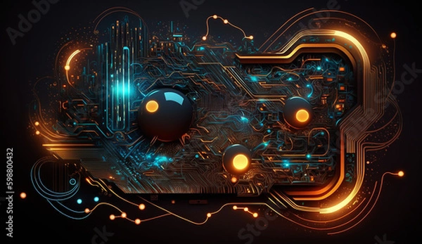 Fototapeta Abstract circuit cyberspace design. Generative AI