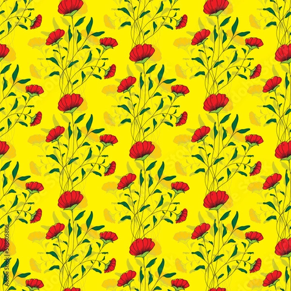 Fototapeta Vector hand-drawn flower repeats seamless pattern background. Digital textile print. Vector illustration Generative AI