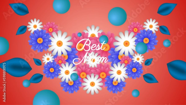 Fototapeta Happy Mothers day typography design. Handwritten calligraphy with 3d paper cut flowers and leaves on white background. Vector illustration.
